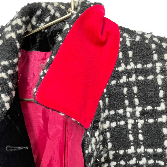 Algo Switzerland Wool Blazer in Black and White Red Accents Velvet Trim  XS - Picture 9 of 15
